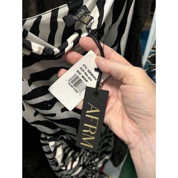 NWT AFRM Animal Blanc Zebra Print Dress Black White Medium - Picture 5 of 13